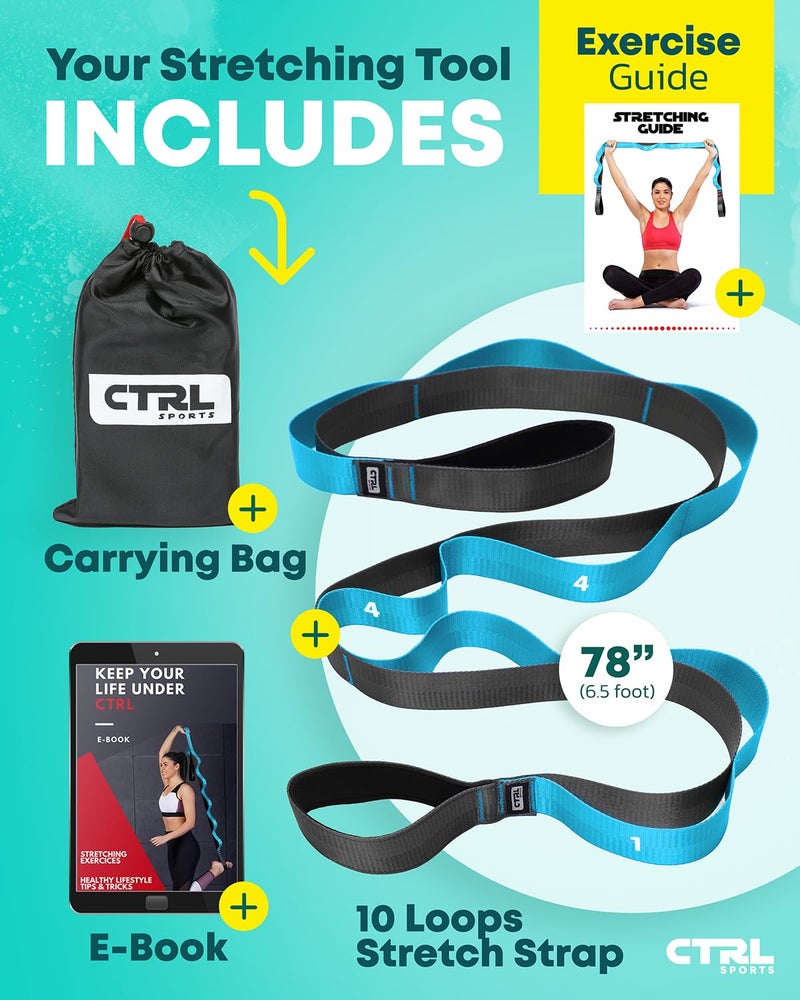 CTRL SPORTS Stretching Strap with Loops - Non Elastic Stretch Band for Physical Therapy, Yoga Strap for Stretching Equipment, Stretch Bands for Exercise and Flexibility - Fascia, Hamstring & Leg Stretcher Belt - Image 2