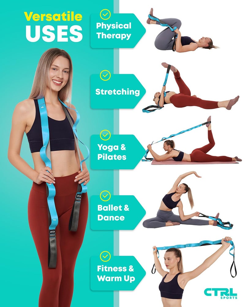 CTRL SPORTS Stretching Strap with Loops - Non Elastic Stretch Band for Physical Therapy, Yoga Strap for Stretching Equipment, Stretch Bands for Exercise and Flexibility - Fascia, Hamstring & Leg Stretcher Belt - Image 4