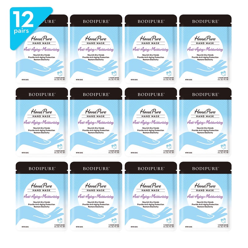 Bodipure HandPure Hand Mask  Intensive Repairing Treatment for Dry Cracked Hands  Antiaging Moisturizing Gloves  Repairs Rough and Extra Dry Hands For Women and Men  12 Pack