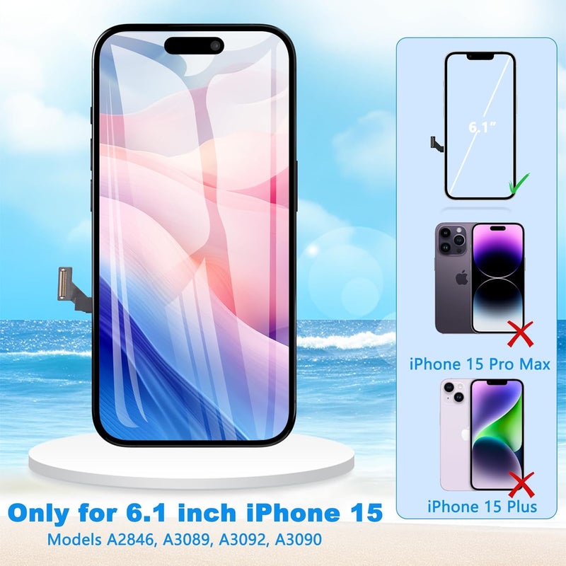 Diykitpl for iPhone 15 Screen Replacement 6.1 inch Full HD, 3D Touch LCD Screen Display Digitizer Assembly with Repair kit, Compatible for Model A2846, A3089, A3092, A3090 - Image 4