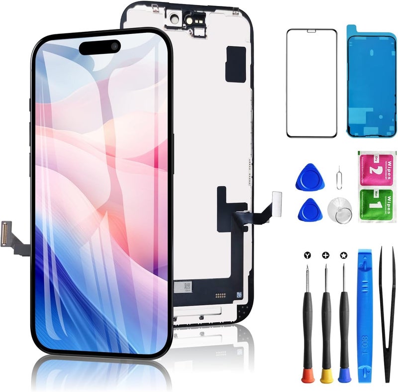 Diykitpl for iPhone 15 Screen Replacement 6.1 inch Full HD, 3D Touch LCD Screen Display Digitizer Assembly with Repair kit, Compatible for Model A2846, A3089, A3092, A3090 - Image 1