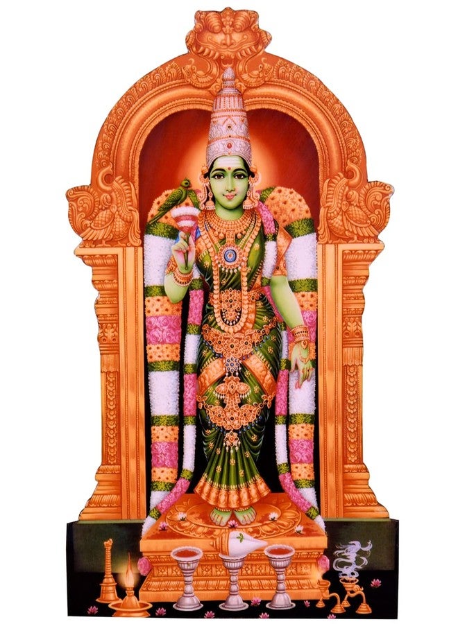 Vils Madurai Goddess Sri Meenakshi Amman Divine Holy Blessing Wood and Plastic Statue/Photo Frame with Back Stand (Size 3.5 inch X 6 inch)- Multicolor - Image 1