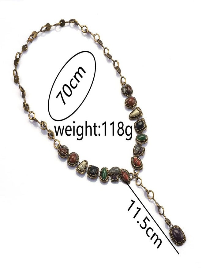 LUREME Vintage Ethnic Heavy Choker Necklace for Women with Multi Color Stones Statement Necklace(nl006345) - Image 4