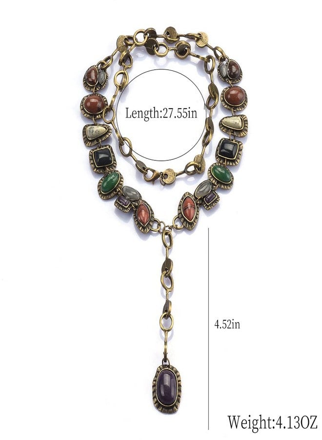LUREME Vintage Ethnic Heavy Choker Necklace for Women with Multi Color Stones Statement Necklace(nl006345) - Image 2