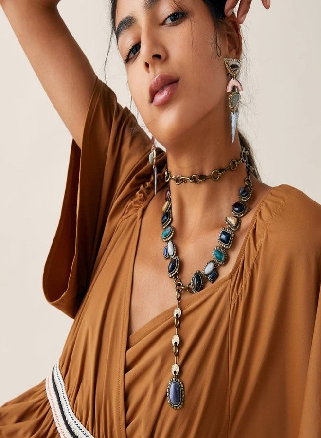 LUREME Vintage Ethnic Heavy Choker Necklace for Women with Multi Color Stones Statement Necklace(nl006345) - Image 3