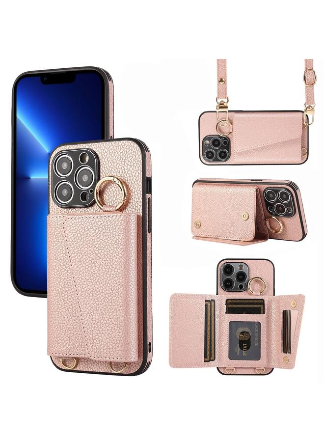 زبون جراب لهاتف iPhone 13 Pro، جراب هاتف مزود بحلقة كروس بودي ومحفظة جلدية وغطاء خلفي - Image 1