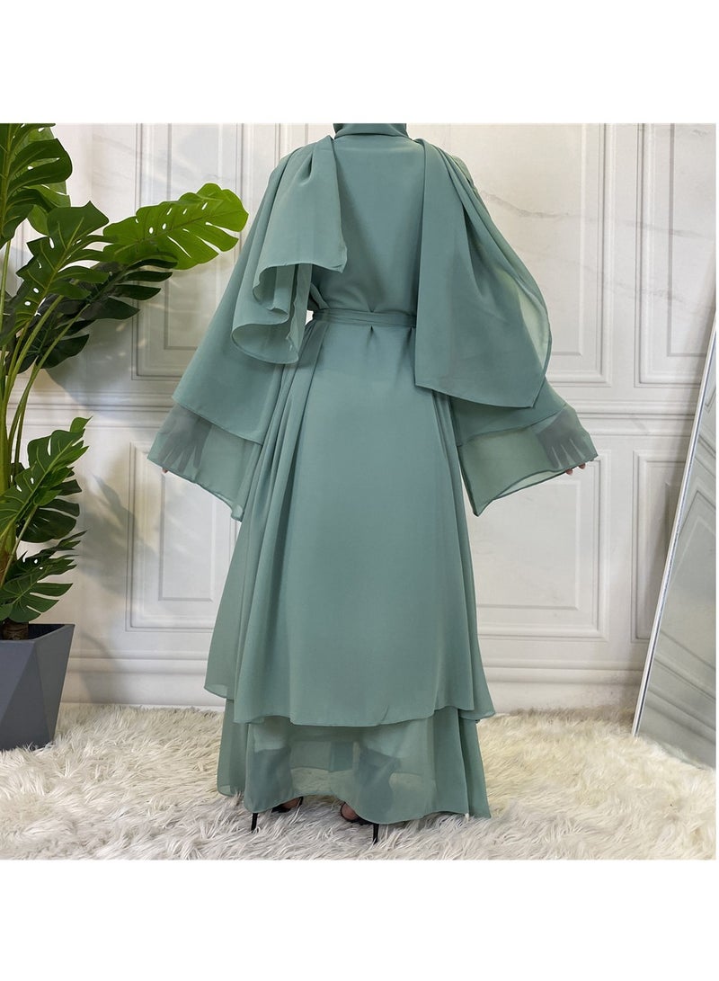 إسكدنيا Women Abaya, Comfortable Muslim Dress Solid Loose Fit Long Cardigan Hijab, Durable And Breathable Robe Open Front Kaftan Maxi Dress For Women Teens, (Size 2XL, Light Green) - Image 2