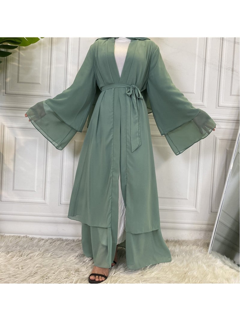 إسكدنيا Women Abaya, Comfortable Muslim Dress Solid Loose Fit Long Cardigan Hijab, Durable And Breathable Robe Open Front Kaftan Maxi Dress For Women Teens, (Size 2XL, Light Green) - Image 1