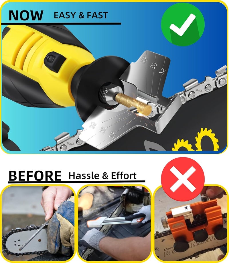EzzDoo Electric Chainsaw Sharpener Kit with TITANIUM-COATED Diamond Bits - High-Speed Chain saw Sharpener Tool and 6 High Hardness Sharpening Wheels For All Chainsaw Chains. - Image 5