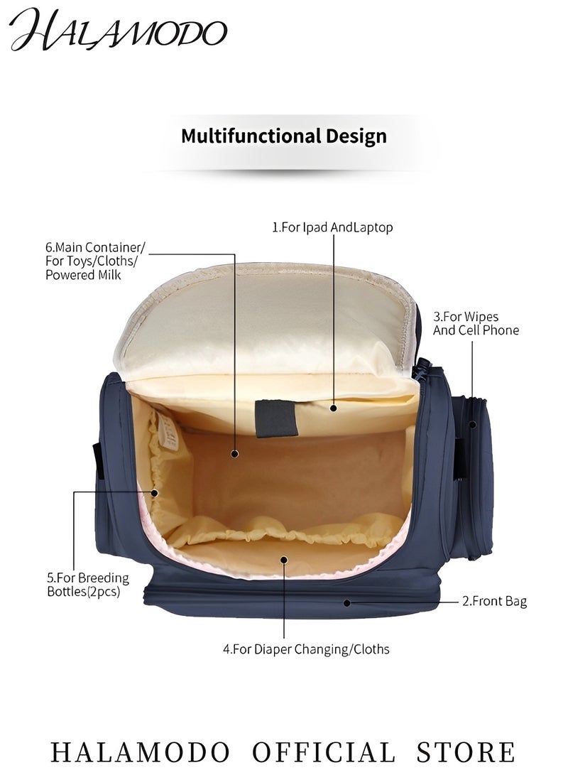 HALAMODO Baby Diaper Bag Large Capacity Backpack with 2 Large Side Pockets Lightweight Multifunctional Travel Bag Diaper Pads Cart Straps Mummy Bag Fashionable Backpack Water Resistent Backpack for Boys & Girl - Image 3