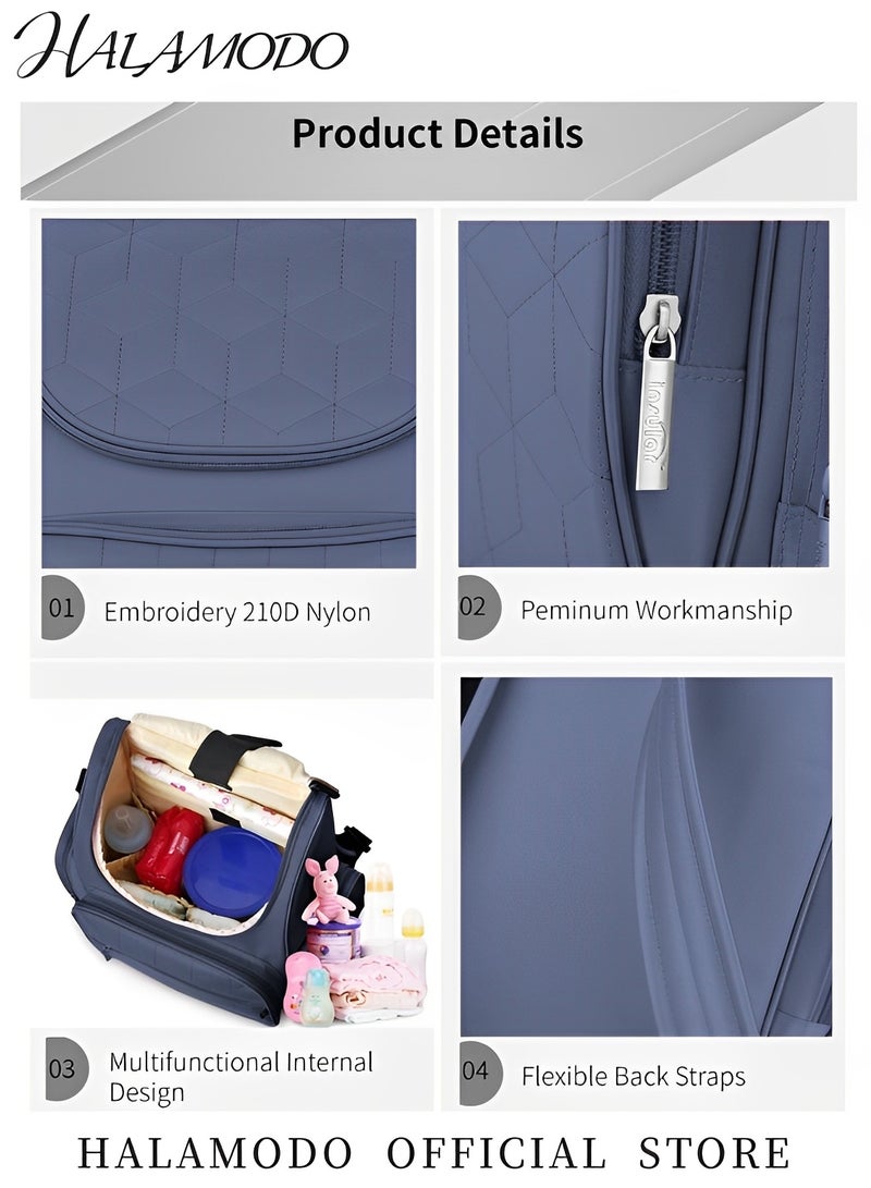 HALAMODO Baby Diaper Bag Large Capacity Backpack with 2 Large Side Pockets Lightweight Multifunctional Travel Bag Diaper Pads Cart Straps Mummy Bag Fashionable Backpack Water Resistent Backpack for Boys & Girl - Image 5