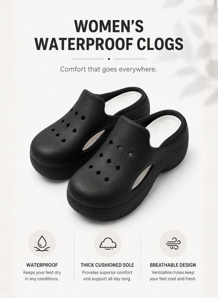 NinEx Women's Waterproof Clogs – Black - Image 1