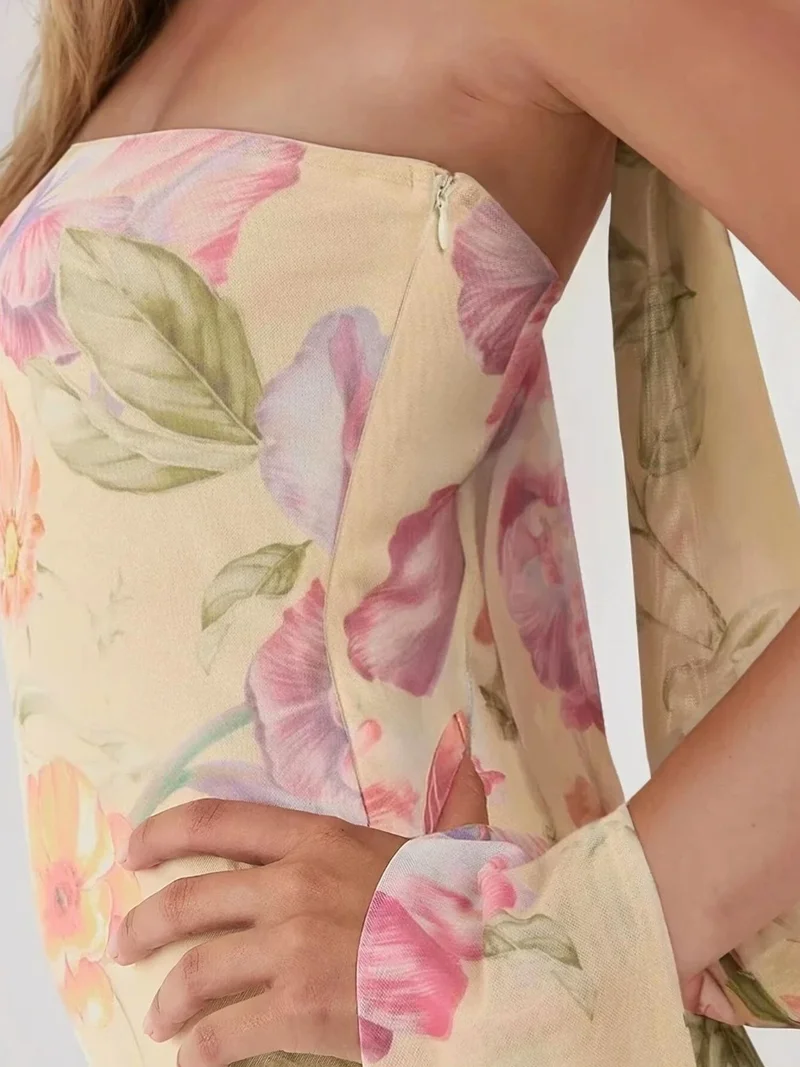 HICCUP Strapless Flowering Bodycon Maxi Dress