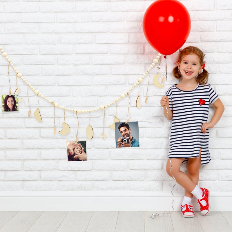 Hanging Photo Display Beaded Garland Photo Holder Hanging Photo Display with Clips - Image 4