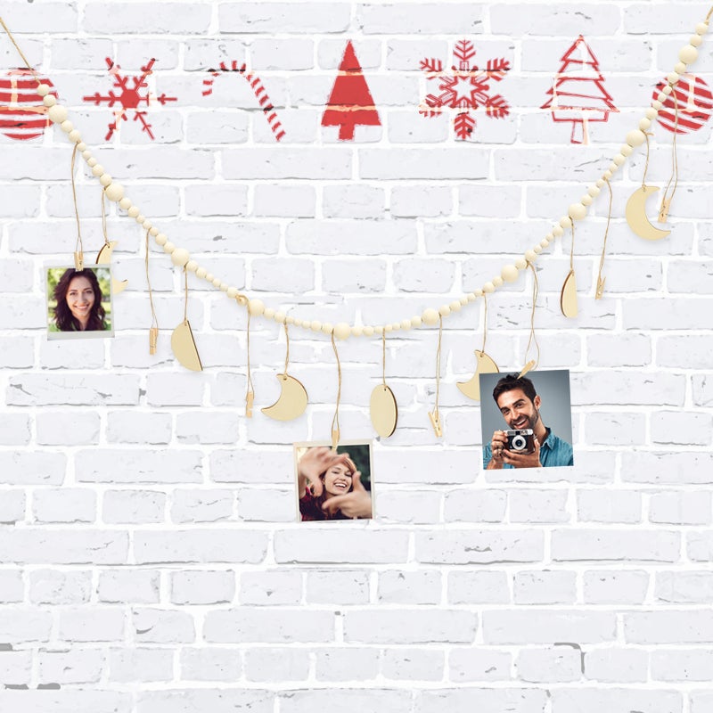 Hanging Photo Display Beaded Garland Photo Holder Hanging Photo Display with Clips - Image 3