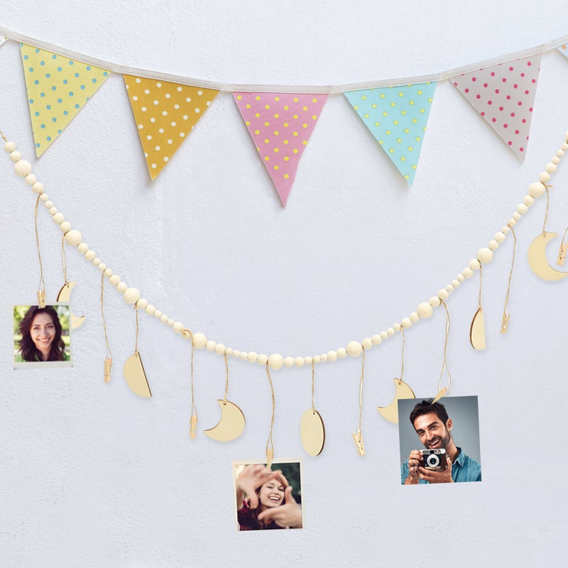 Hanging Photo Display Beaded Garland Photo Holder Hanging Photo Display with Clips - Image 5
