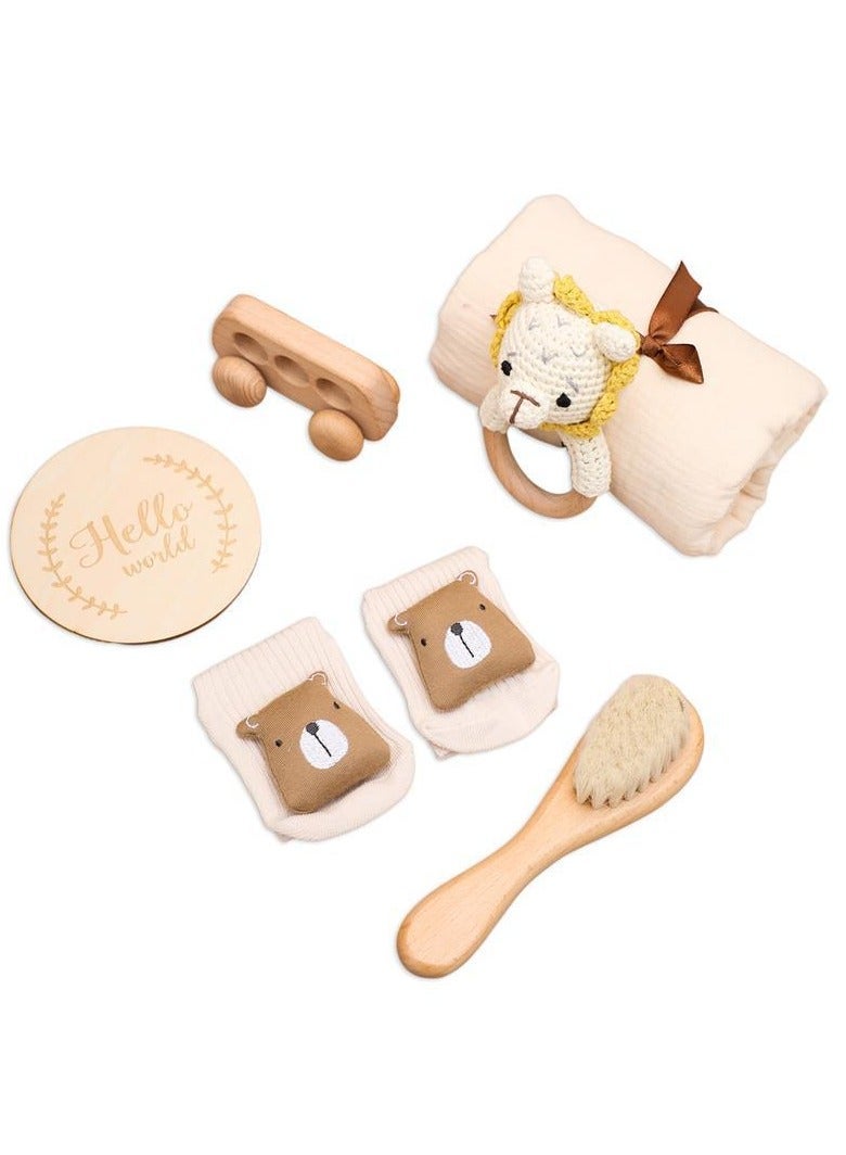 Gonice Baby Gift Set for Newborn, Baby Shower Gifts for Boys & Girls - 6 PCS Newborn Baby Essentials Baby Bath Set with Baby Blanket Baby Rattle - New Born Baby Girls Gift & Baby Boy Gifts - Image 1