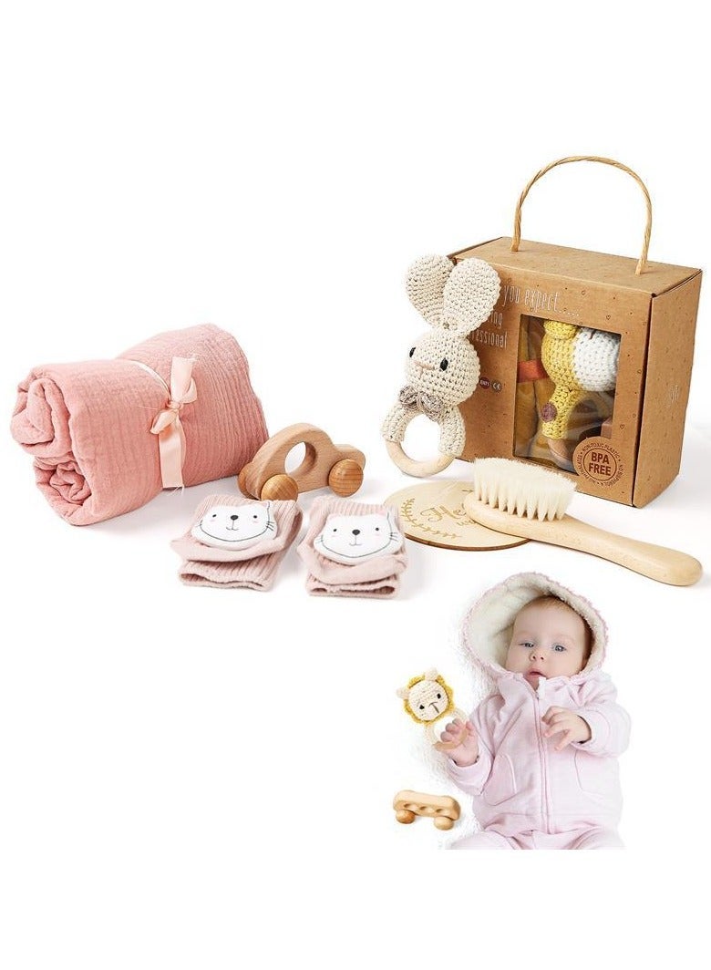 Gonice Baby Gift Set for Newborn, Baby Shower Gifts for Boys & Girls - 6 PCS Newborn Baby Essentials Baby Bath Set with Baby Blanket Baby Rattle - New Born Baby Girls Gift & Baby Boy Gifts - Image 2