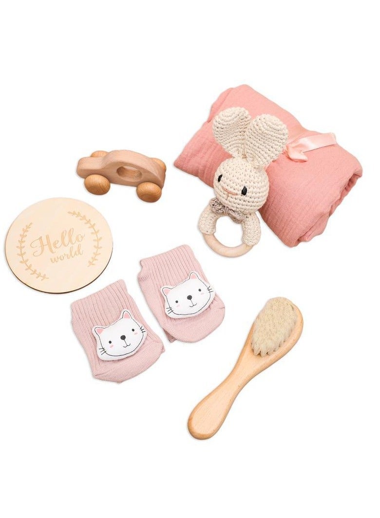 Gonice Baby Gift Set for Newborn, Baby Shower Gifts for Boys & Girls - 6 PCS Newborn Baby Essentials Baby Bath Set with Baby Blanket Baby Rattle - New Born Baby Girls Gift & Baby Boy Gifts - Image 3