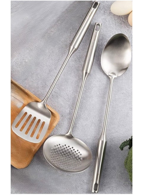 A set of 3-piece stainless steel cooking spoons