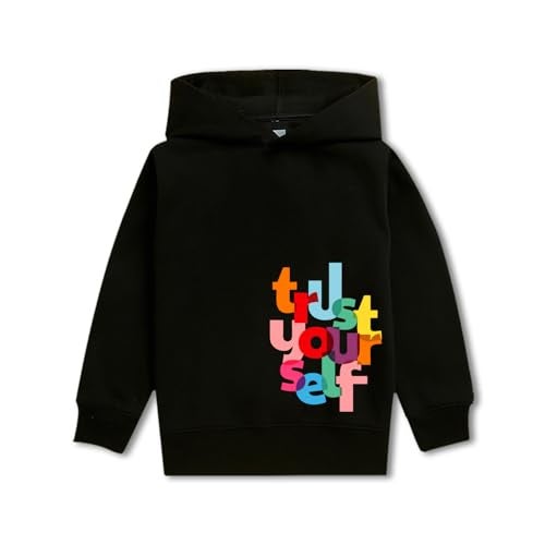 Nusyl Boy's Fleece Neck Hooded Sweatshirt (NUUCSWT0869.2_Black - Image 1