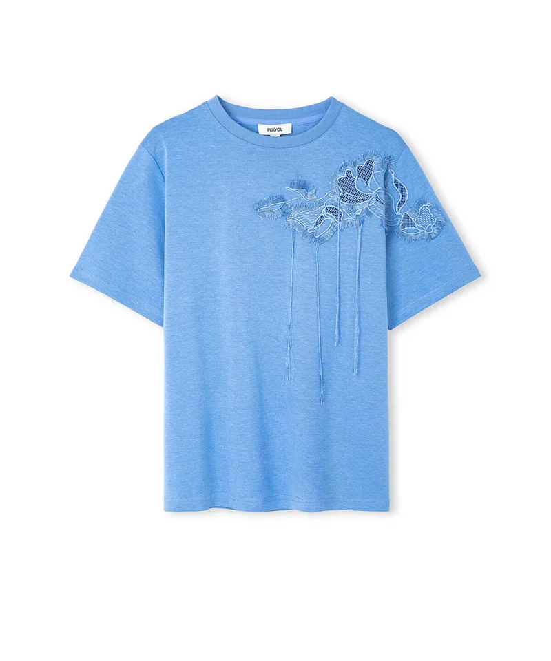 Ipekyol  Floral Embroidery T-Shirt with Fringe for Women | Best Price UAE
