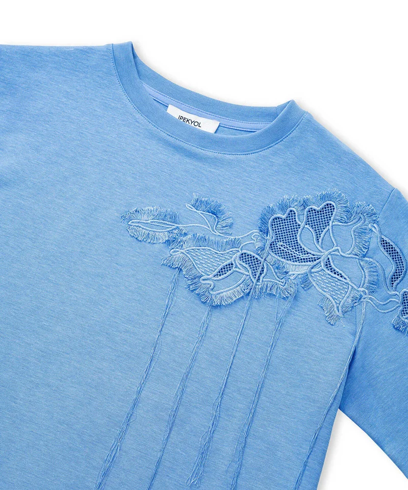 Ipekyol  Floral Embroidery T-Shirt with Fringe for Women | Best Price UAE