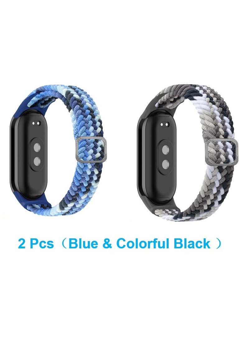حزام ساعة مكون من قطعتين مناسب لحزام نسيج النايلون المضفر لـ Xiaomi Band 8/Xiaomi Band 9 ملون باللونين الأسود والأزرق  - Image 1