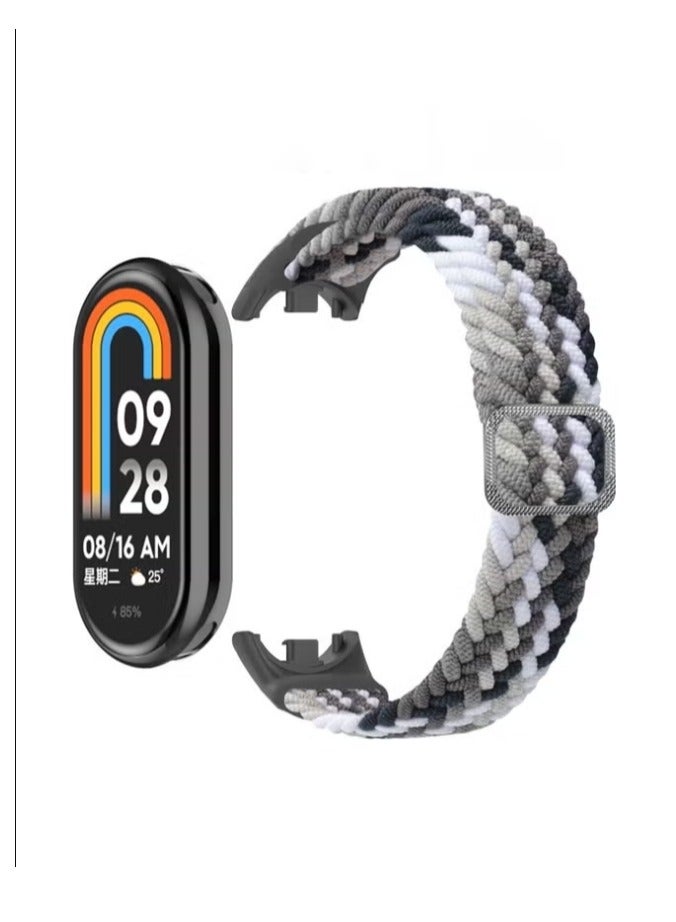 حزام ساعة مكون من قطعتين مناسب لحزام نسيج النايلون المضفر لـ Xiaomi Band 8/Xiaomi Band 9 ملون باللونين الأسود والأزرق  - Image 2