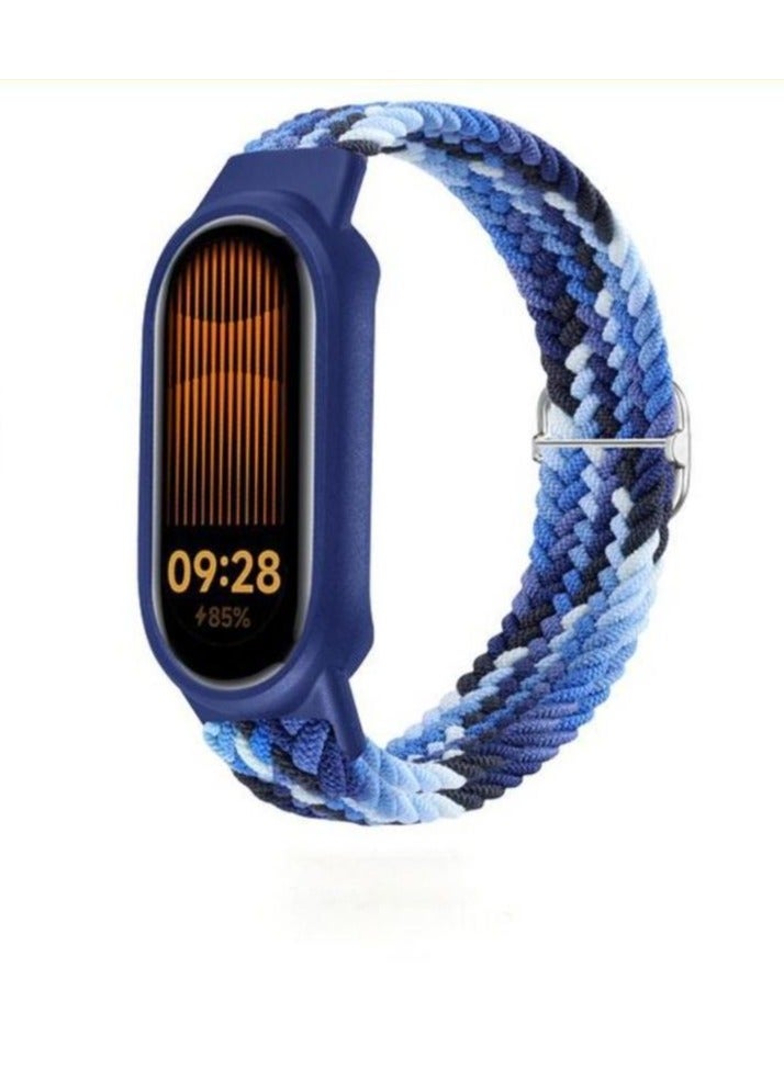 حزام ساعة مكون من قطعتين مناسب لحزام نسيج النايلون المضفر لـ Xiaomi Band 8/Xiaomi Band 9 ملون باللونين الأسود والأزرق  - Image 3