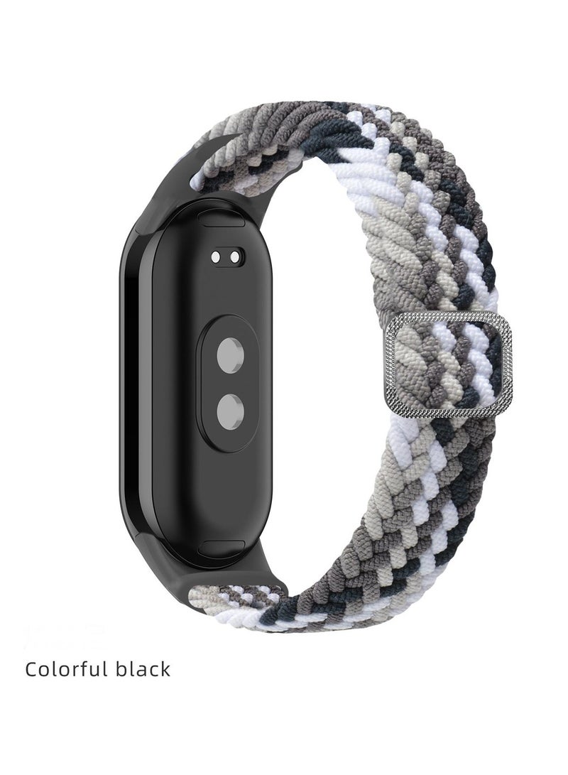 حزام ساعة مكون من قطعتين مناسب لحزام نسيج النايلون المضفر لـ Xiaomi Band 8/Xiaomi Band 9 ملون باللونين الأسود والأزرق  - Image 4