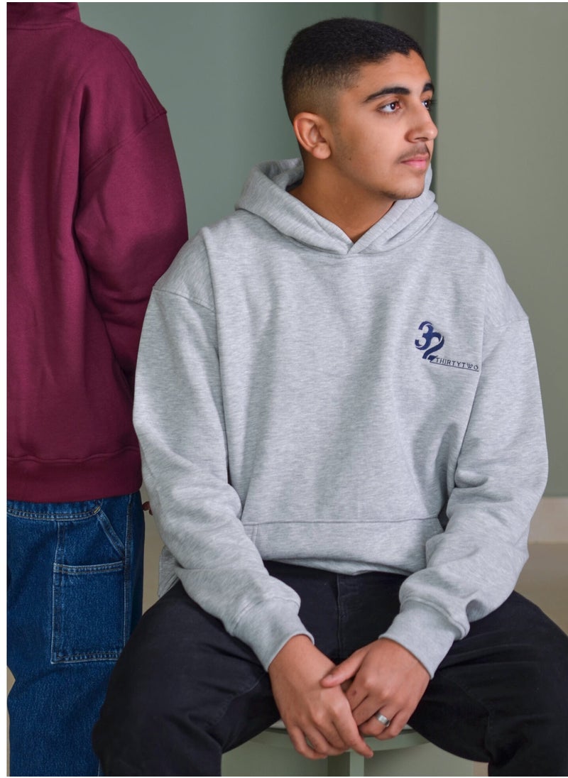 THIRTYTWO Men's Fleece Pullover Hoodie Loose Fit Ultra Soft Hooded Sweatshirt With Pockets ( light grey ) 
