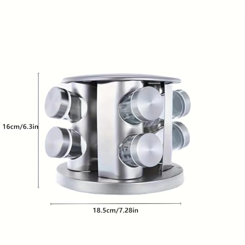 FEELING MALL Revolving Spice Tower | Countertop Round Spice Rack | Set Of 8 Spice Jars | Seasoning Storage Organization | Stainless Steel Standing Shelf - Image 3