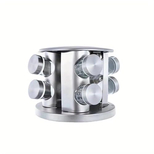 FEELING MALL Revolving Spice Tower | Countertop Round Spice Rack | Set Of 8 Spice Jars | Seasoning Storage Organization | Stainless Steel Standing Shelf - Image 1