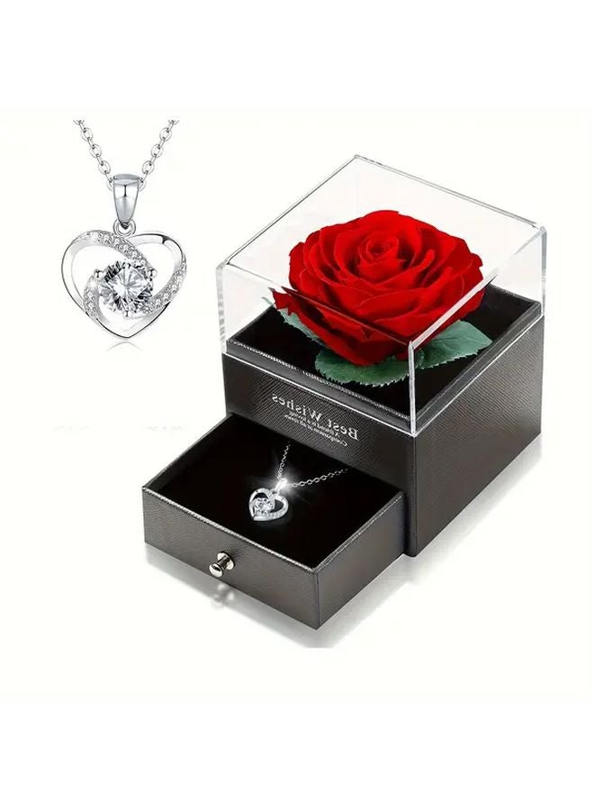 Laspi Preserved Real Rose Jewelry Box Gift Set Eternal Rose Display Case for Women - Image 1