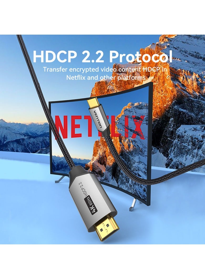 Vention USB-C to HDMI Cable 2M CRBBH, 4K@60Hz UHD, HDCP Protocol Nylon Braided, Compatible with MacBook Pro, iPad Pro, Galaxy S20/S20+/Ultra, Windows, Laptops, Monitors, Projectors - Image 4