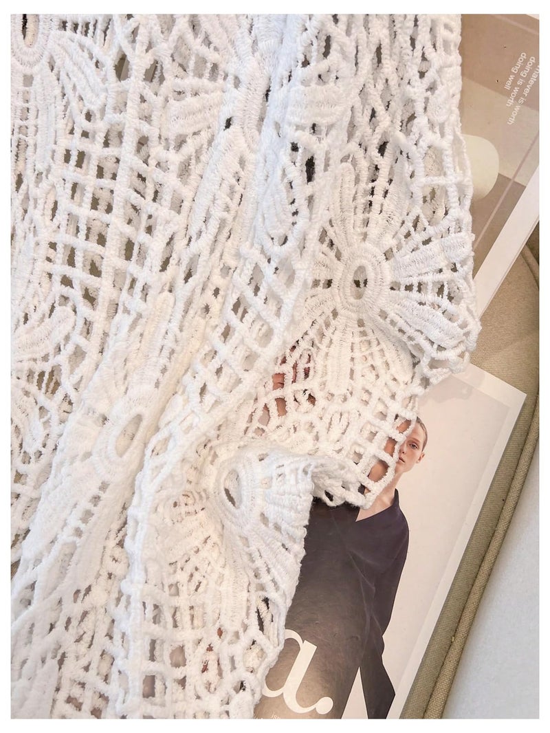 MakeMeChic Women's Plus Size Boho Tops Crochet Sweater Dolman Sleeve Beach Cover Up Plus White 2XL - Image 5
