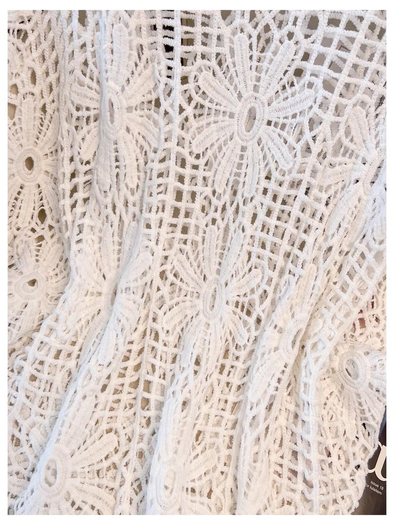 MakeMeChic Women's Plus Size Boho Tops Crochet Sweater Dolman Sleeve Beach Cover Up Plus White 2XL - Image 4