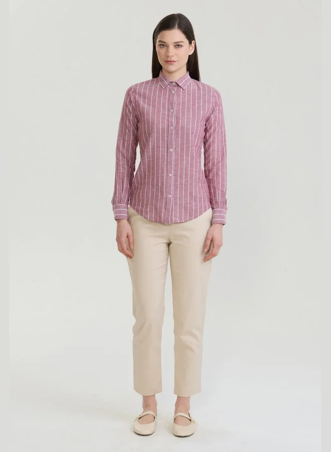 FELIX HARDY Bordeaux Women's Cotton Linen Blend Long Sleeve Blouse Shirt for Women | Best Price UAE