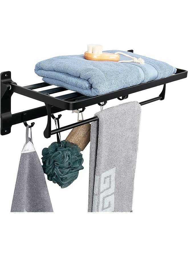 promass Foldable Towel Racks with 5 Sliding Towel Hooks, 24 Inch Wall Mounted Bathroom Towel Bar,Rustproof Aluminium Towel Shelf,Towel Hanger Rack,Towel Holder for Bathroom Kitchen Balcony, No Drill - Image 1
