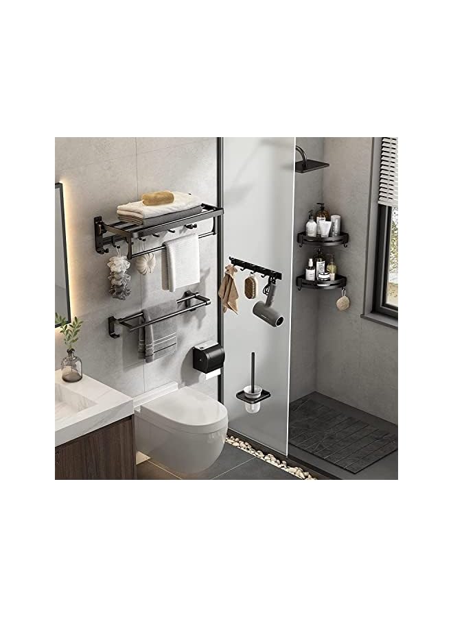 promass Foldable Towel Racks with 5 Sliding Towel Hooks, 24 Inch Wall Mounted Bathroom Towel Bar,Rustproof Aluminium Towel Shelf,Towel Hanger Rack,Towel Holder for Bathroom Kitchen Balcony, No Drill - Image 5