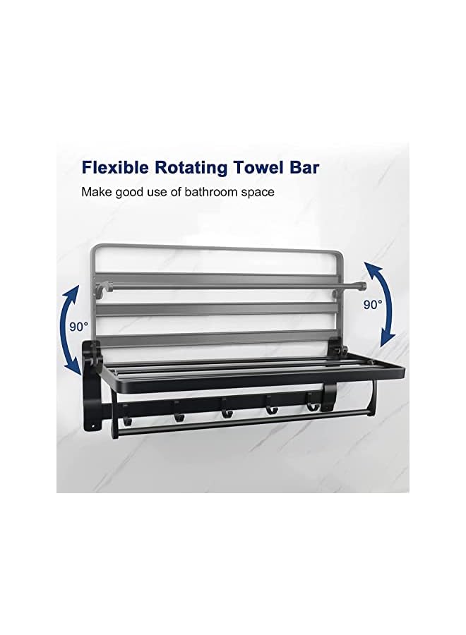 promass Foldable Towel Racks with 5 Sliding Towel Hooks, 24 Inch Wall Mounted Bathroom Towel Bar,Rustproof Aluminium Towel Shelf,Towel Hanger Rack,Towel Holder for Bathroom Kitchen Balcony, No Drill - Image 2