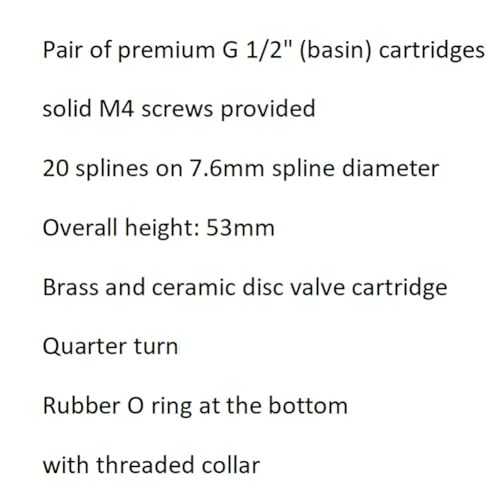 Huashan Replacement Brass Ceramic Disc Stem Cartridge Faucet Valve Quarter Turn 1/2" X 53mm x 12mm spline length 20 teeth(PAIR Hot & Cold) - Image 4