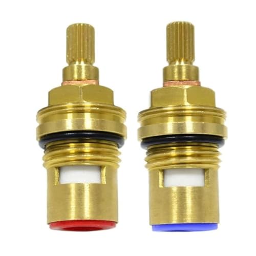 Huashan Replacement Brass Ceramic Disc Stem Cartridge Faucet Valve Quarter Turn 1/2" X 53mm x 12mm spline length 20 teeth(PAIR Hot & Cold) - Image 1