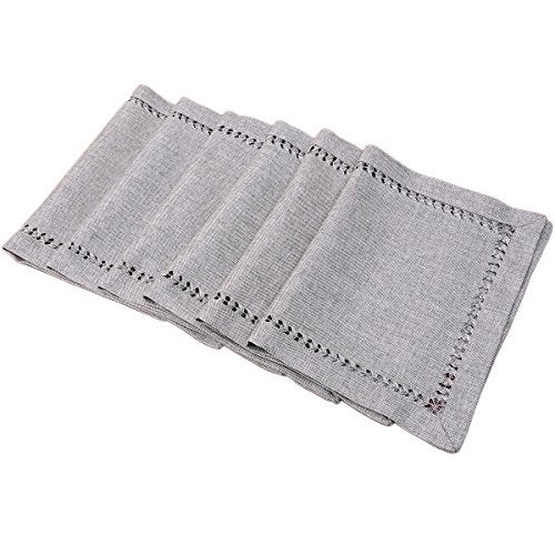 Grelucgo Set of 6 Decorative Handmade Hemstitch Gray Dining Table Placemats, Rectangular 12 by 18 Inch - Image 1
