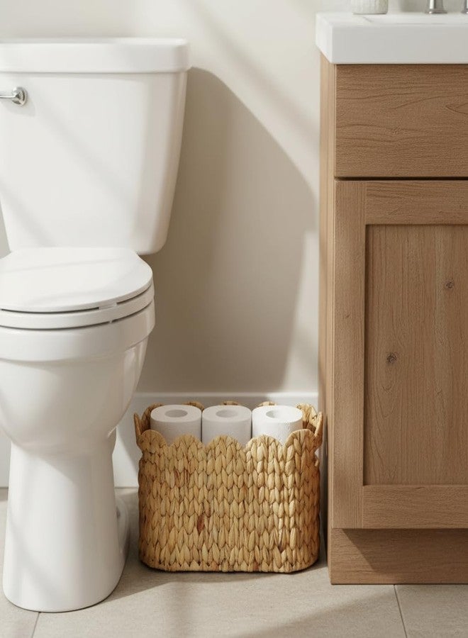 Coeusy Toilet Paper Storage Basket,Scalloped Wicker Basket for Bathroom Organizers and Storage,Hand-Woven Rattan Bathroom Decor Accessories,Natural Water Hyacinth - Image 2