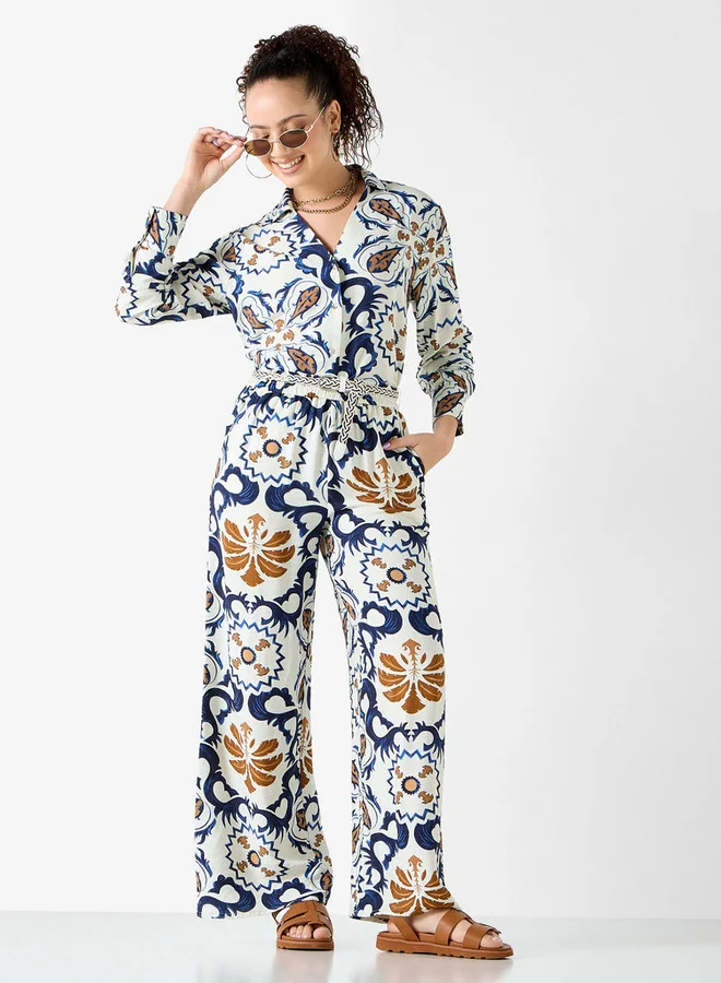 لي كوبر بنطلون واسع الساقين بجيوب وطبعات من لي كوبر