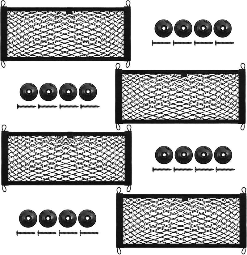 DEDC 4 Pieces Stretchable Cargo Net Pocket with Mounting Screws and Hooks for Automotive Storage - Image 1