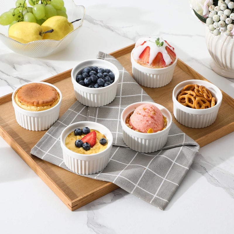 MALACASA Ramekins 4 oz Oven Safe, Porcelain Creme Brulee Ramekins Pudding Custard Cups Small Ceramic Souffle Dishes Ramakan Ramiken Ramicans Baking Bowls Set of 6, White, Series RAMEKIN-DISH - Image 5