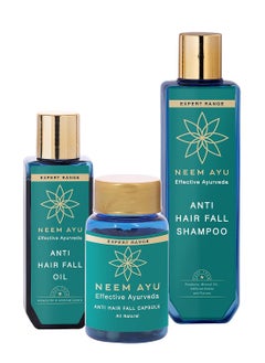 NEEM AYU Ayurvedic Anti Hair Fall Kit | Hair Oil 100ml, Shampoo 200ml & Capsules 60N | Helps to reduce hair fall by 90% within 28 days & increases hair volume| For all hair types